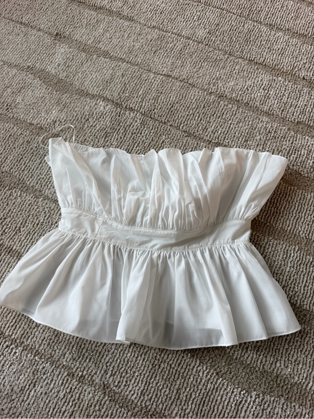 White Strapless Ruffled Peplum Crop Top